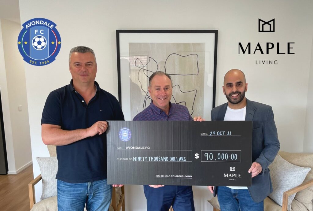 Maple Living Director, Anthony Wardan, presents cheque to Avondale FC