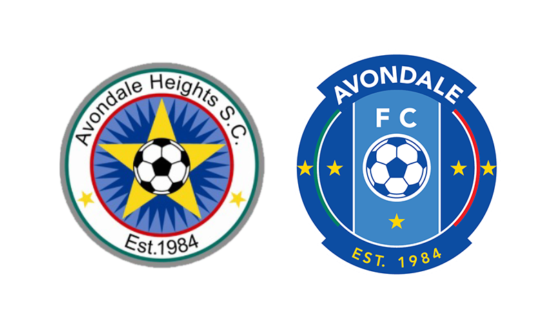 Historic Avondale Heights SC logo alongside the modern Avondale FC crest.