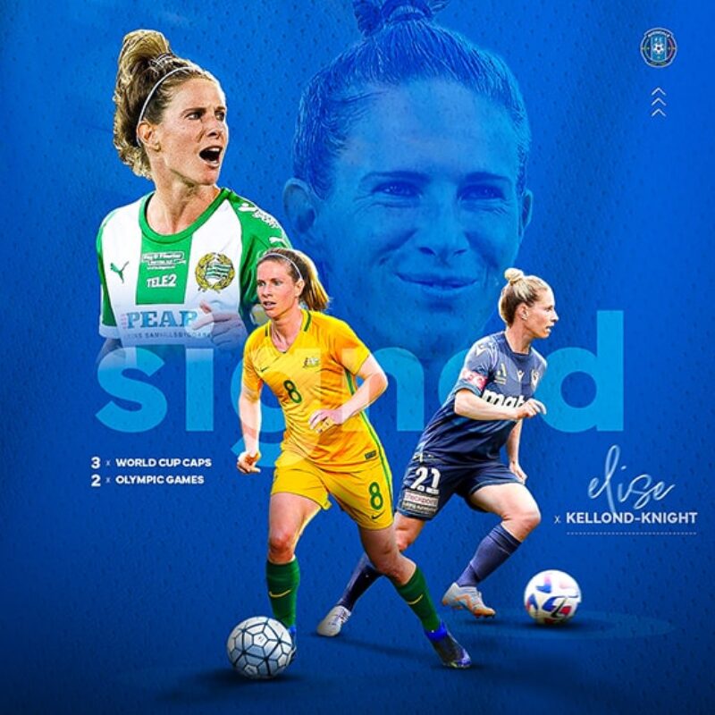 Elise Kellond-Knight unveiled as new Avondale FC player in promotional signing graphic.